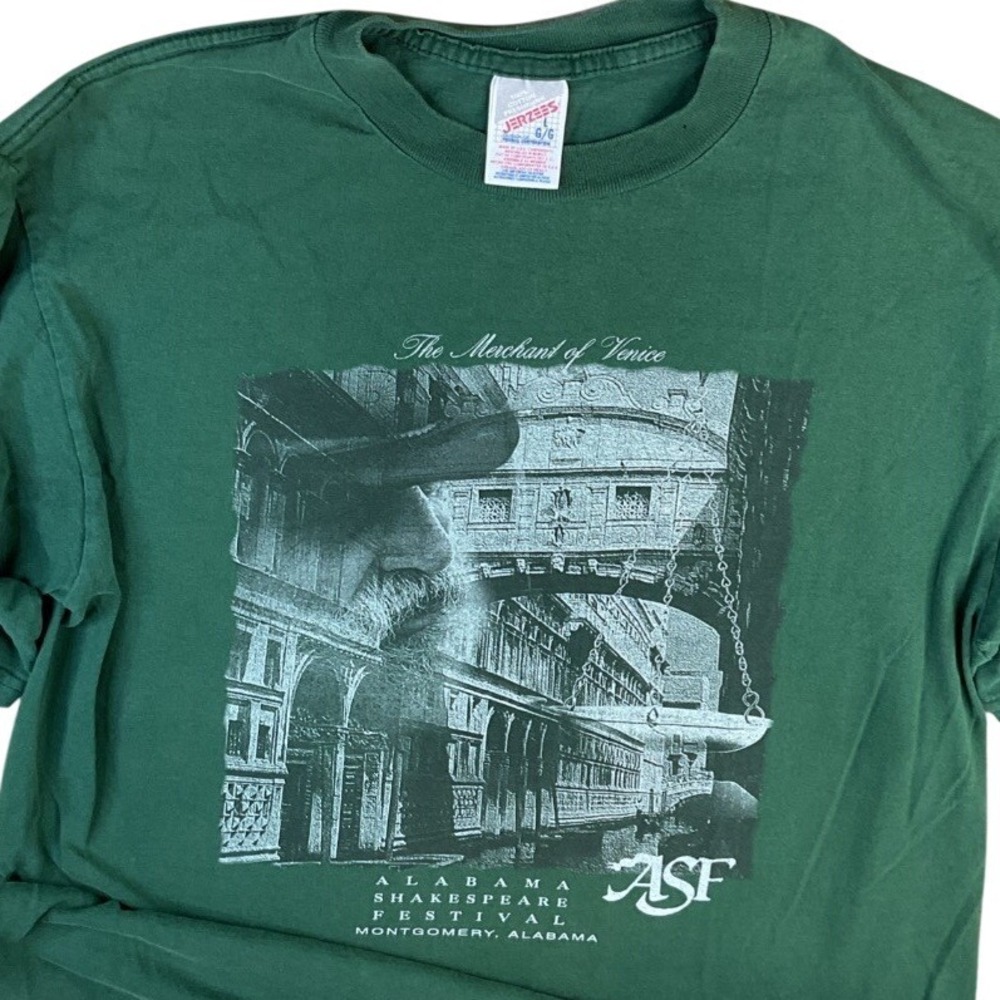 Shakespeare ASF Festival 90s Merchant of Venice T-Shirt Mens L Green Tee Vintage